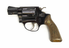S&W REVOLVER 37 38 SPECIAL 2 BARREL FIXED SIGHTS ROUND BUTT - BLUE W/ QUICKDRAW GRIP