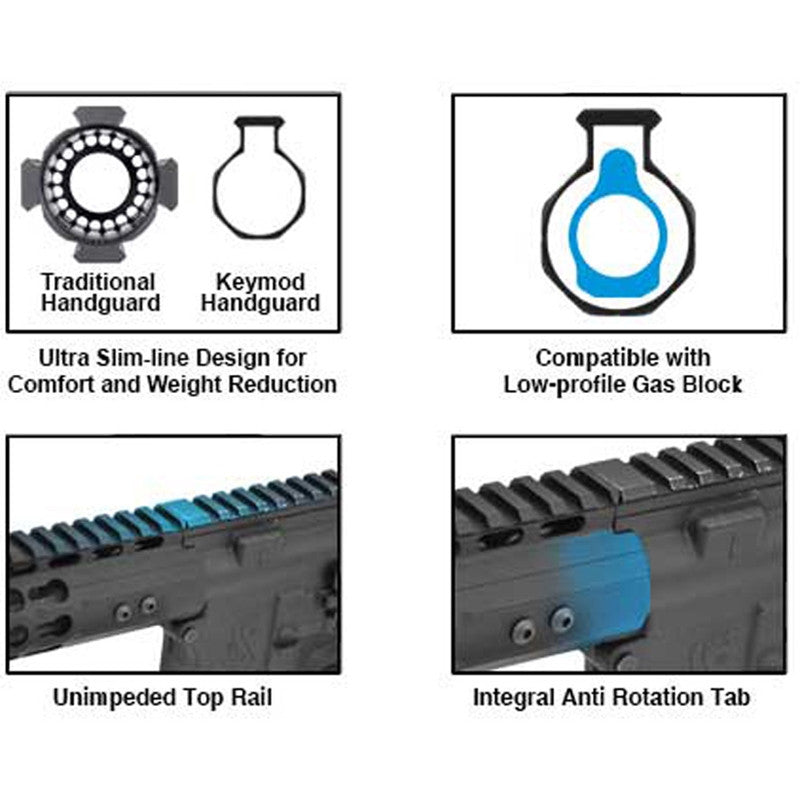 UTG Pro MTU019SSK Pro Slim Rail KeyMod AR-15 Black Hardcoat Anodized Aluminum 15 Picatinny