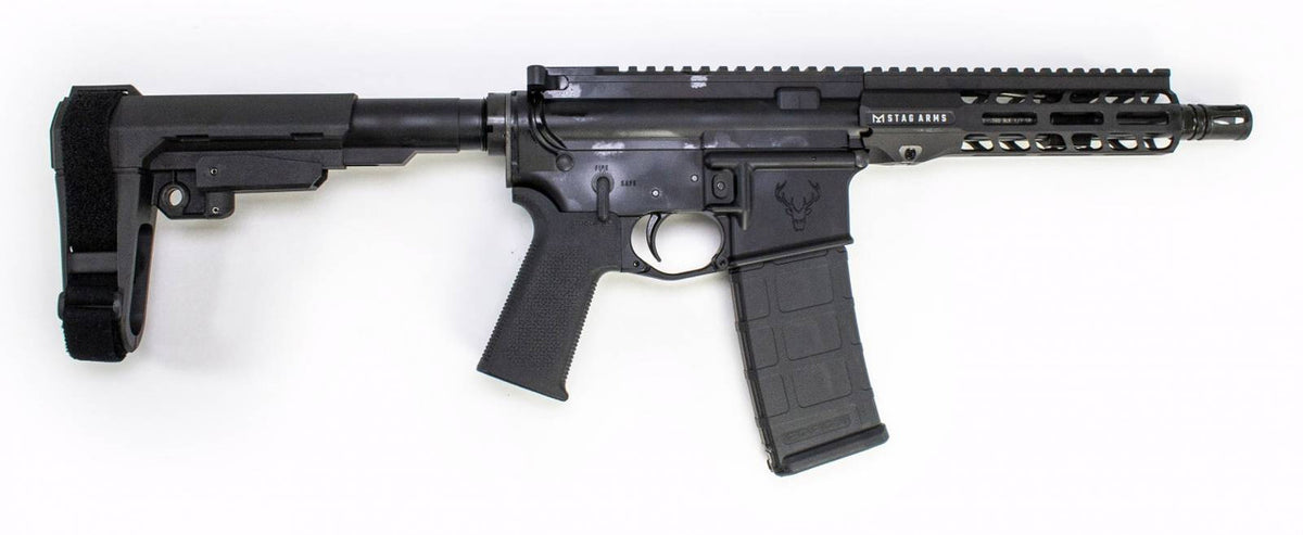 Stag Arms 15012211 Stag 15  300 Blackout 8 Pistol 30+1 Black Hard Coat Anodized Black Nitride SBA3 Pistol Stabilizing Brace Stock Black Magpul MOE SL Grip Left Hand