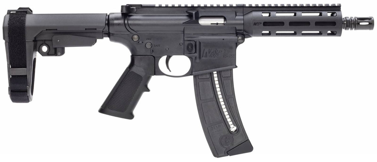 Smith & Wesson 13321 M&P15-22 Pistol 22 LR 25+1 8 Black Rec/Barrel Black SB Tactical SBA3 Adjustable Arm Brace Stock Black Polymer Grip Right Hand