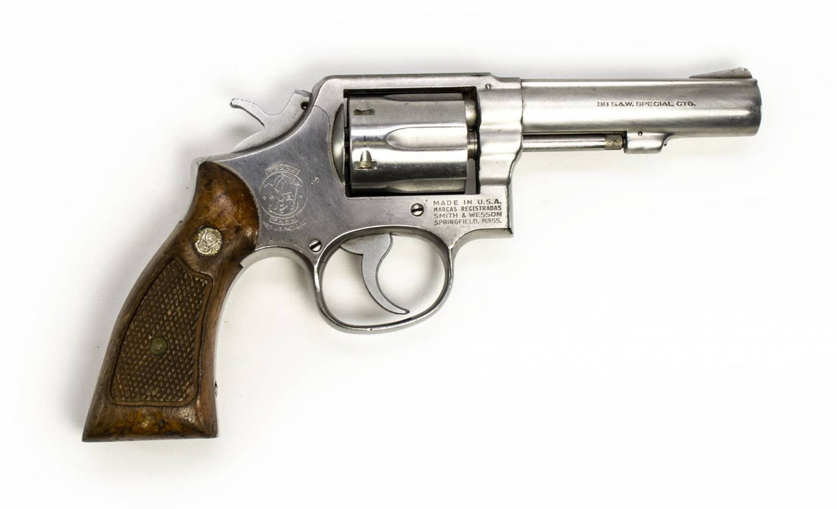 S&W REVOLVER 64-3 38 SPECIAL 4 BARREL - STAINLESS W/ WOOD GRIPS6048