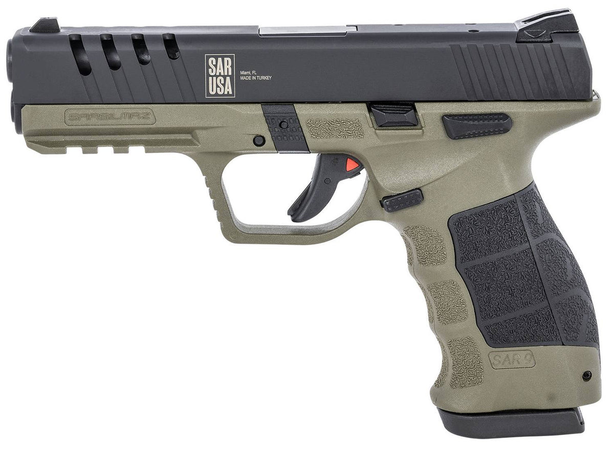 Sar USA SAR9XRDODBL SAR9X 9mm Luger 4.40 17+1, 19+1 (2) OD Green Cerakote Polymer Frame Black Cerakote Steel Slide Black Interchangeable Backstrap Grip