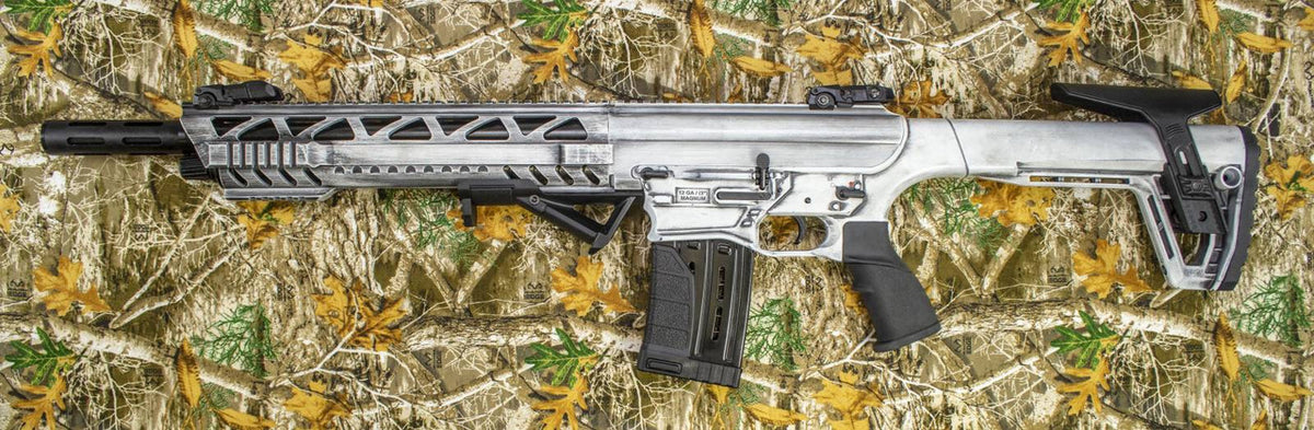 Monastor 102, 12ga Battle Worn White Semi Auto Shotgun 12ga