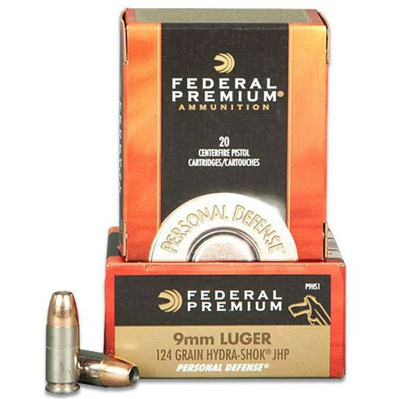 Federal P9HS1 Premium Personal Defense 9mm Luger 124 gr Hydra-Shok Jacketed Hollow Point 20 Bx/ 25 Cs