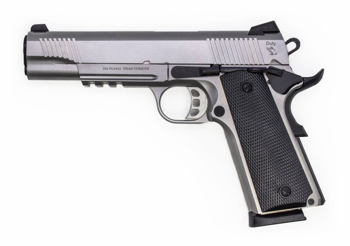 SDS Imports 1911DSS45R 1911 A1 Duty with Rail 45 ACP 5 8+1 Stainless Steel Black Polymer Grip