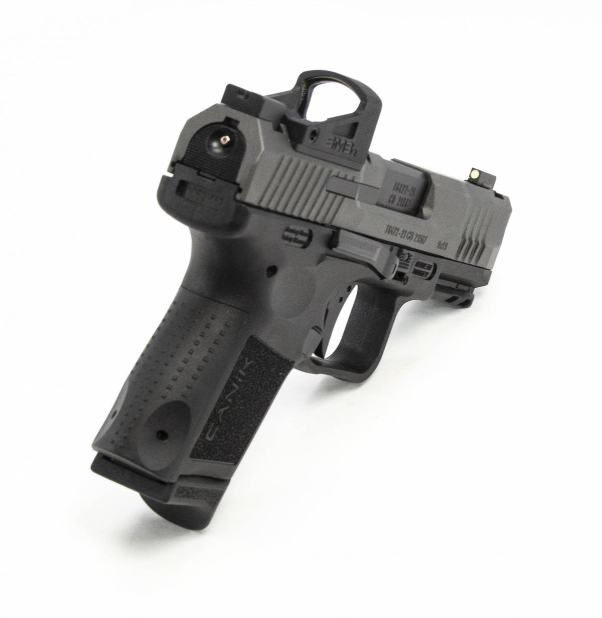 Canik TP9 Elite 9mm Luger 3.60 12+1 Black Tungsten Gray Cerakote Steel Slide Black Interchangeable Backstrap Grip with Shield SMS2 Optic
