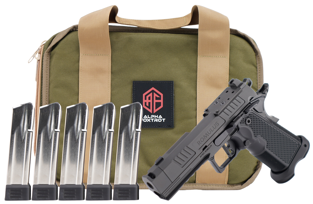 Alpha Foxtrot AF1911 Romulus Promo 9mm Luger 3.5" 20+1 Semi-Auto Pistol - Black DLC Threaded Compensated Barrel, 5 Mags & Case