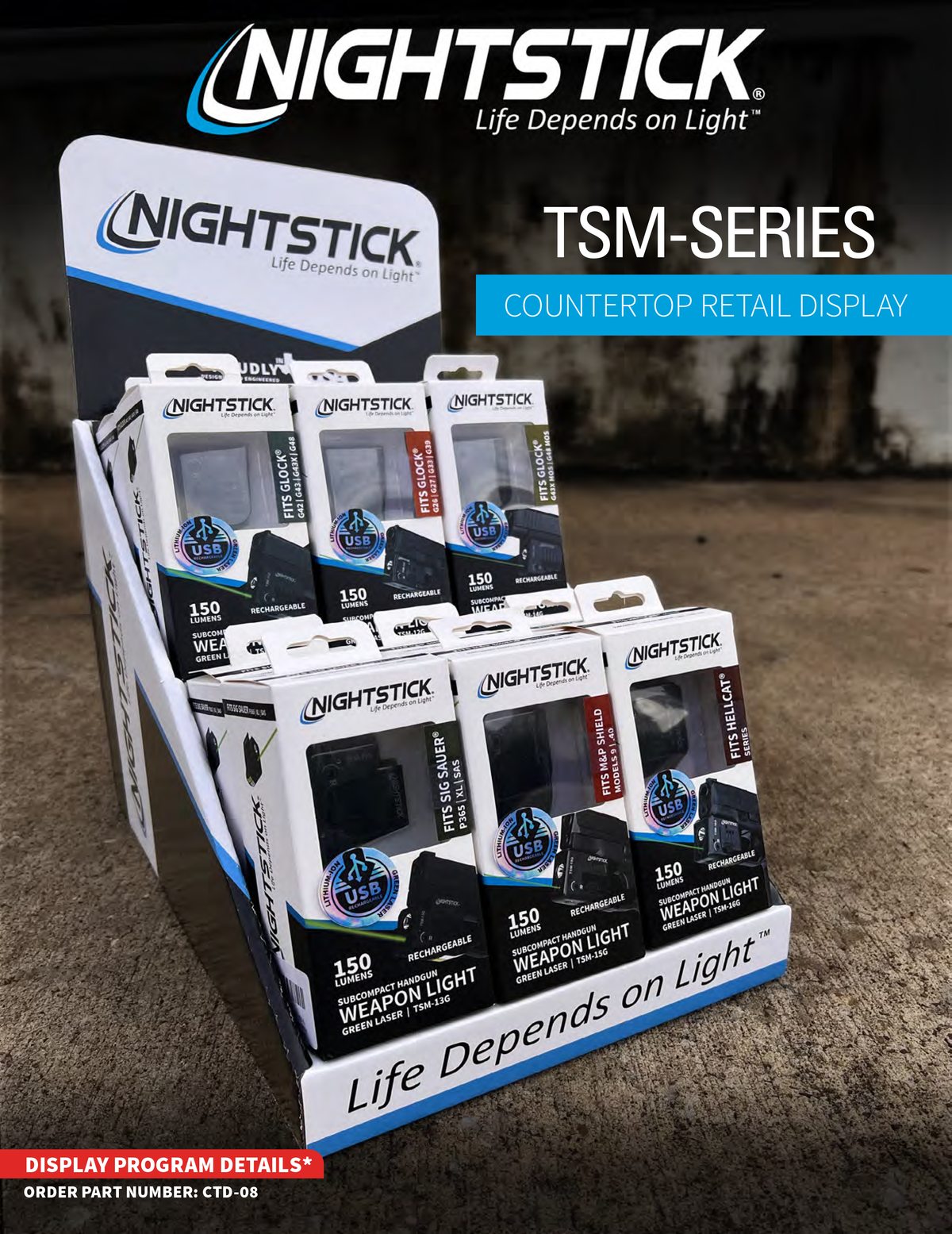 Bayco Nightstick CTD08 Counter Display 12 TSM Weapon Light w/Green Laser