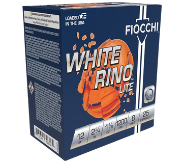 Fiocchi 12WRNL8 Exacta Target White Rino Lite 12 Gauge 2.75" 1 1/8 oz 8 Shot 25 Bx/10 Cs - Box or Case