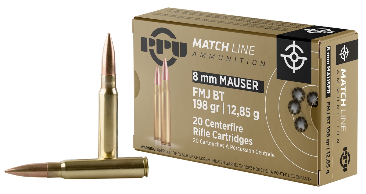 PPU PPM8 Match 8mm Mauser 200gr Full Metal Jacket Boat Tail 20rd Box/200rd Case - Box or Case
