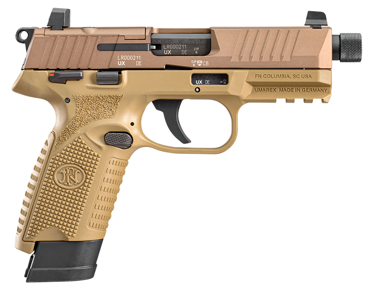 FN 502 Tactical .22 LR 4.6" Threaded 15+1 Semi-Auto Pistol - FDE Optic Ready Slide