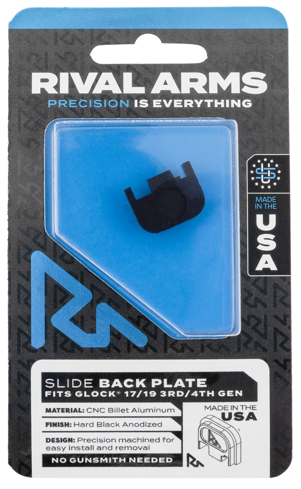 Rival Arms RA43G001A Slide Back Cover Plate Double Stack Black Anodized Aluminum for Glock 17/19 Gen3-4