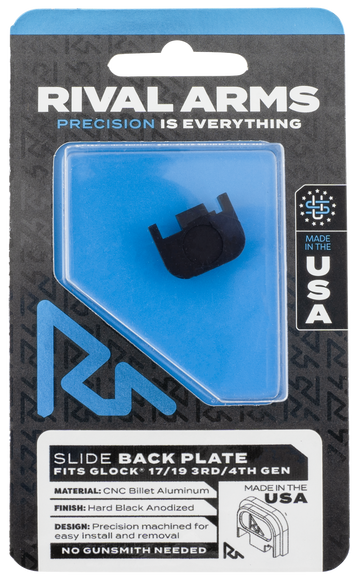 Rival Arms RA43G001A Slide Back Cover Plate Double Stack Black Anodized Aluminum for Glock 17/19 Gen3-4