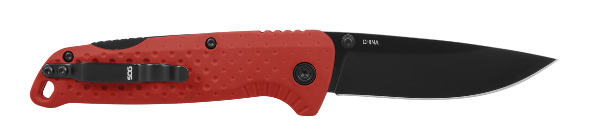 S.O.G Adventurer LB 3.5" Folding Drop Point Plain 5Cr15MoV Black TiNi Blade - Red/Black GRN Handle