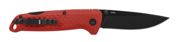 S.O.G Adventurer LB 3.5" Folding Drop Point Plain 5Cr15MoV Black TiNi Blade - Red/Black GRN Handle