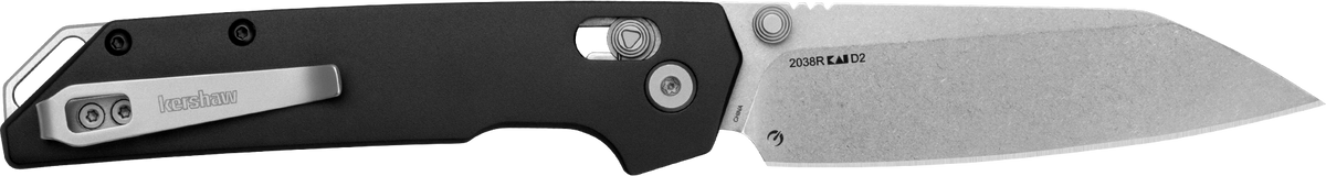 Kershaw 2038R Iridium 3.4" Folding Reverse Tanto Plain Stonewashed D2 - Black Anodized Aluminum Handle