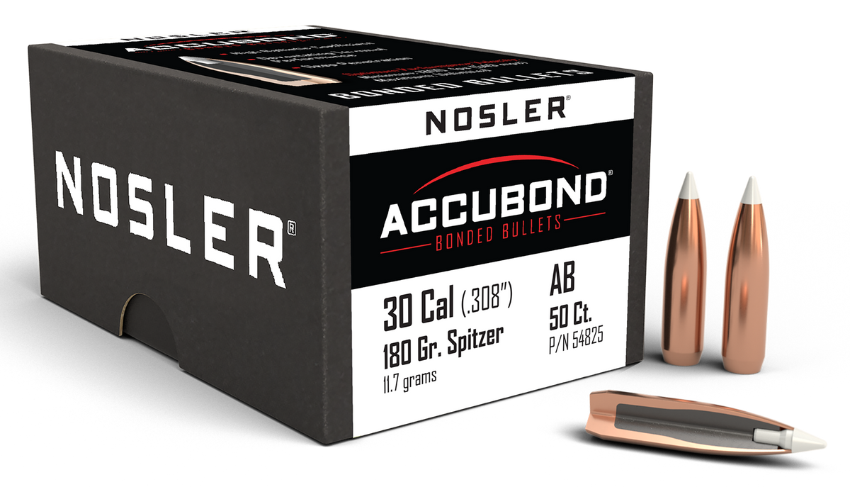 Nosler AccuBond 30 Cal .308 180gr Spitzer Point Reloading Bullets - 50/Box