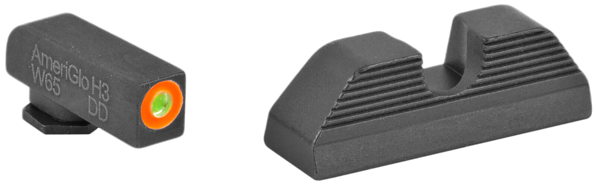 AmeriGlo GL353 Protector Sight Set for Glock - Green Tritium Orange Outline Front / Black Serrated Rear