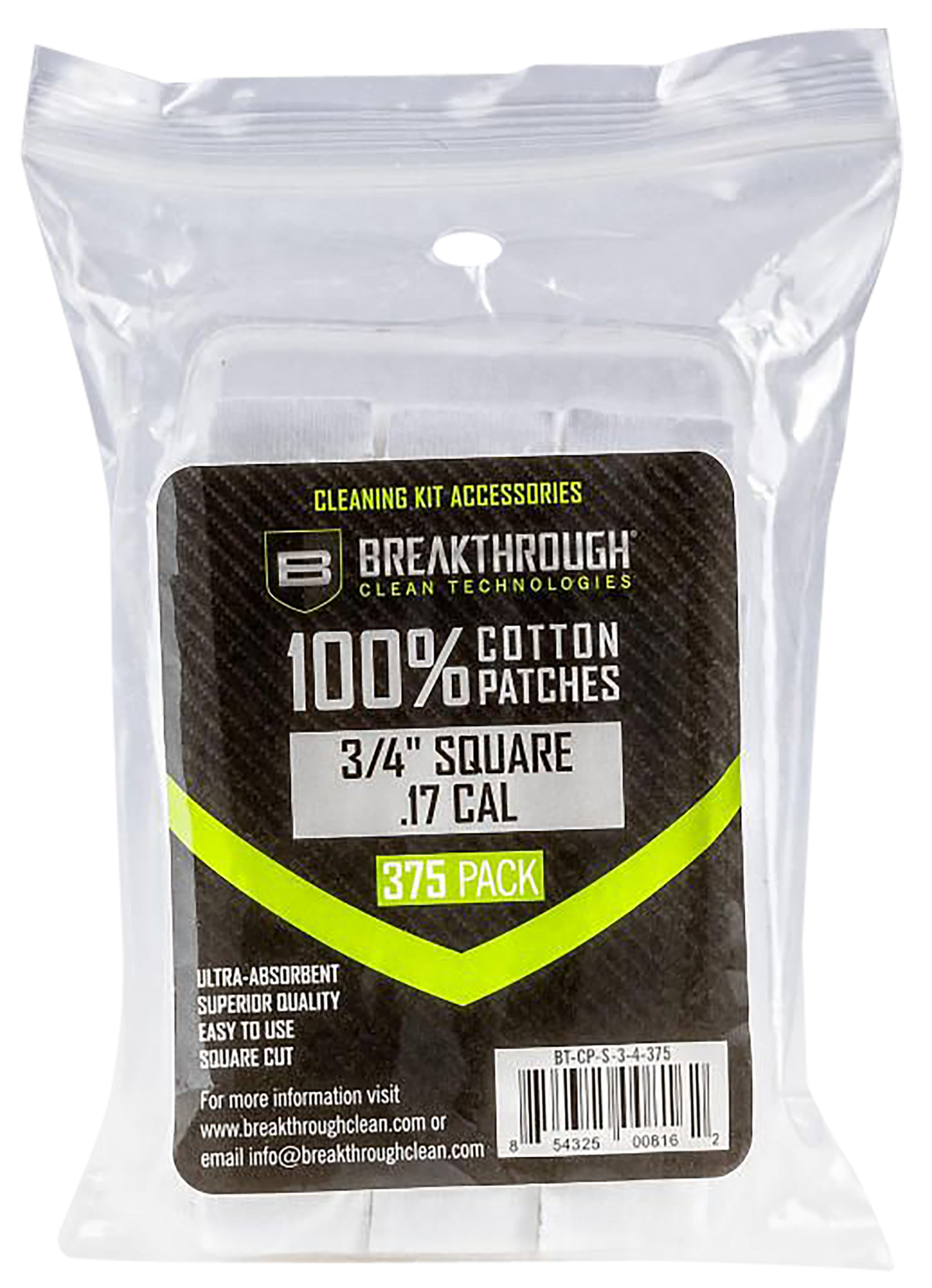Breakthrough Clean Square Patches .17/.177 Cal 375-Pack