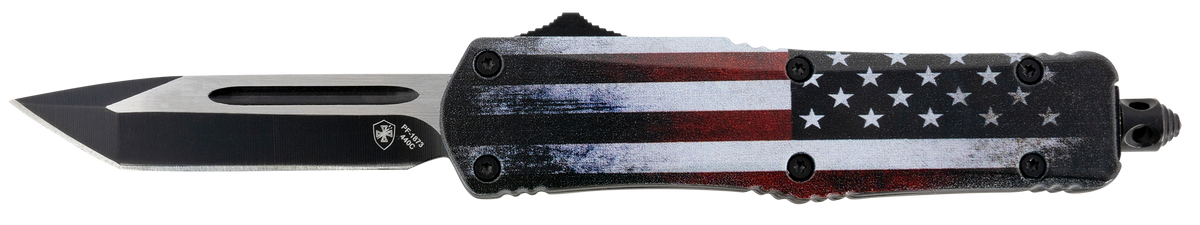 Templar Knife SUS231 Gen II US Flag Small 2.69" OTF Tanto Plain Black Oxide Stonewashed 440C SS Blade 4.31" US Flag Aluminum Handle - Glass Breaker