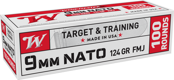 Winchester Ammo 9mm NATO 124gr Full Metal Jacket 100 Rd - Box or Case