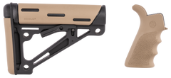 Hogue 15355 OverMolded Collapsible Buttstock Black Synthetic w/FDE Rubber Beavertail Finger Groove Grip - AR-15/M16 Commercial Tube