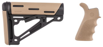 Hogue 15355 OverMolded Collapsible Buttstock Black Synthetic w/FDE Rubber Beavertail Finger Groove Grip - AR-15/M16 Commercial Tube