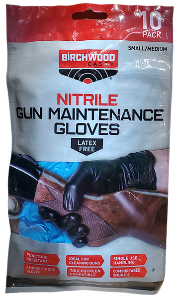 Birchwood Casey Nitrile Gun Maintenance Gloves Black Sm/Med 10 Pack