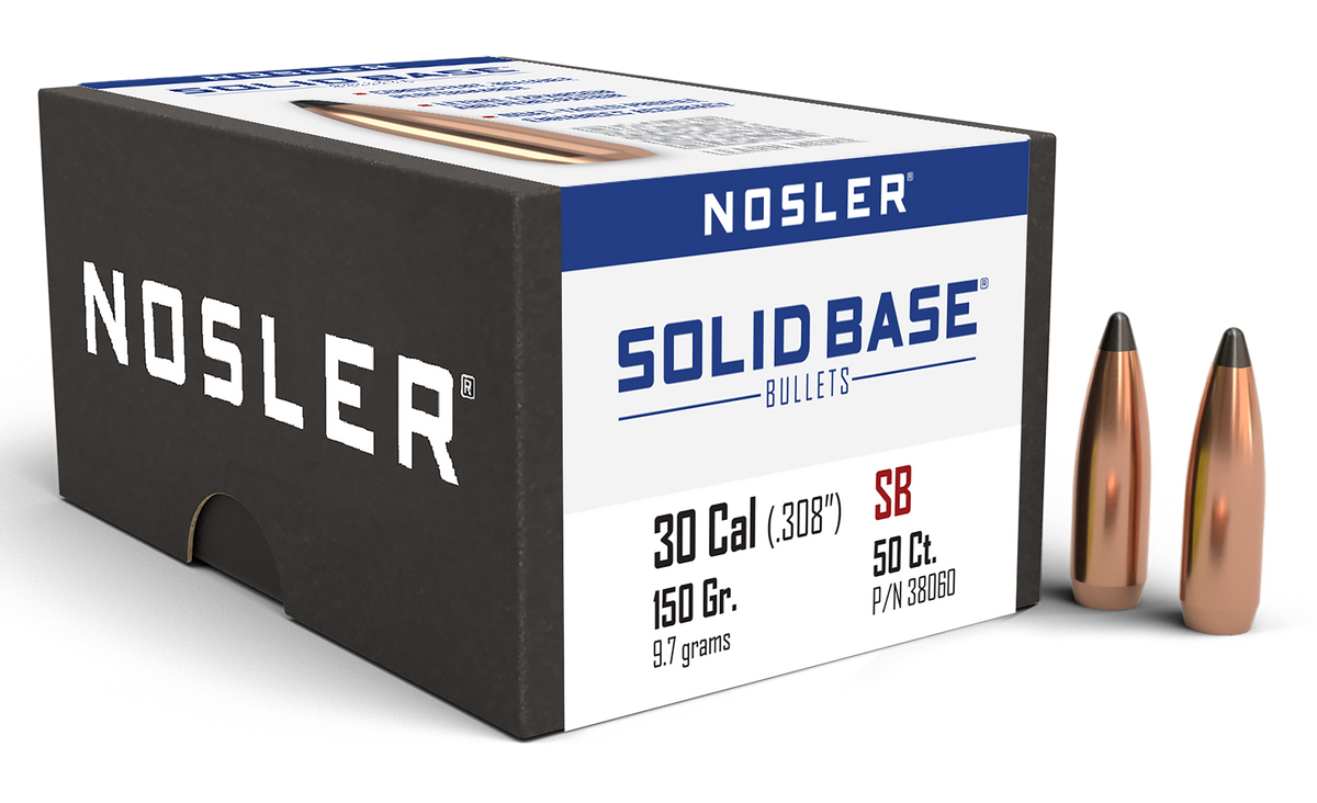 Nosler Solid Base 30 Cal .308 150gr Soft Point Reloading Bullets - 50/Box