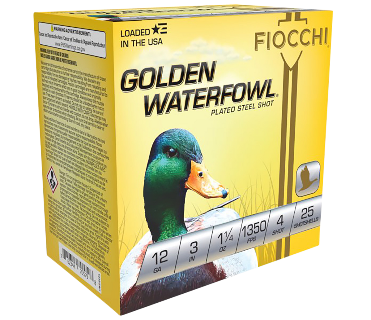 Fiocchi Golden Waterfowl 12 Gauge 3" 1 1/4 oz #4 Shot 25 Rounds - Box or Case
