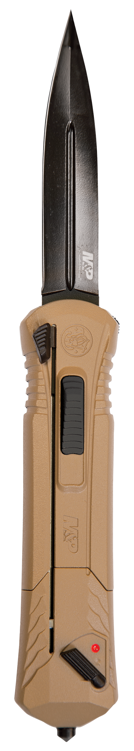 Smith & Wesson M&P OTF 3.50" Spear Point Plain AUS-8A SS Black Oxide Flat Dark Earth Aluminum Handle