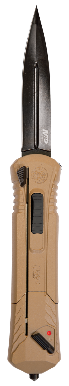 Smith & Wesson M&P OTF 3.50" Spear Point Plain AUS-8A SS Black Oxide Flat Dark Earth Aluminum Handle