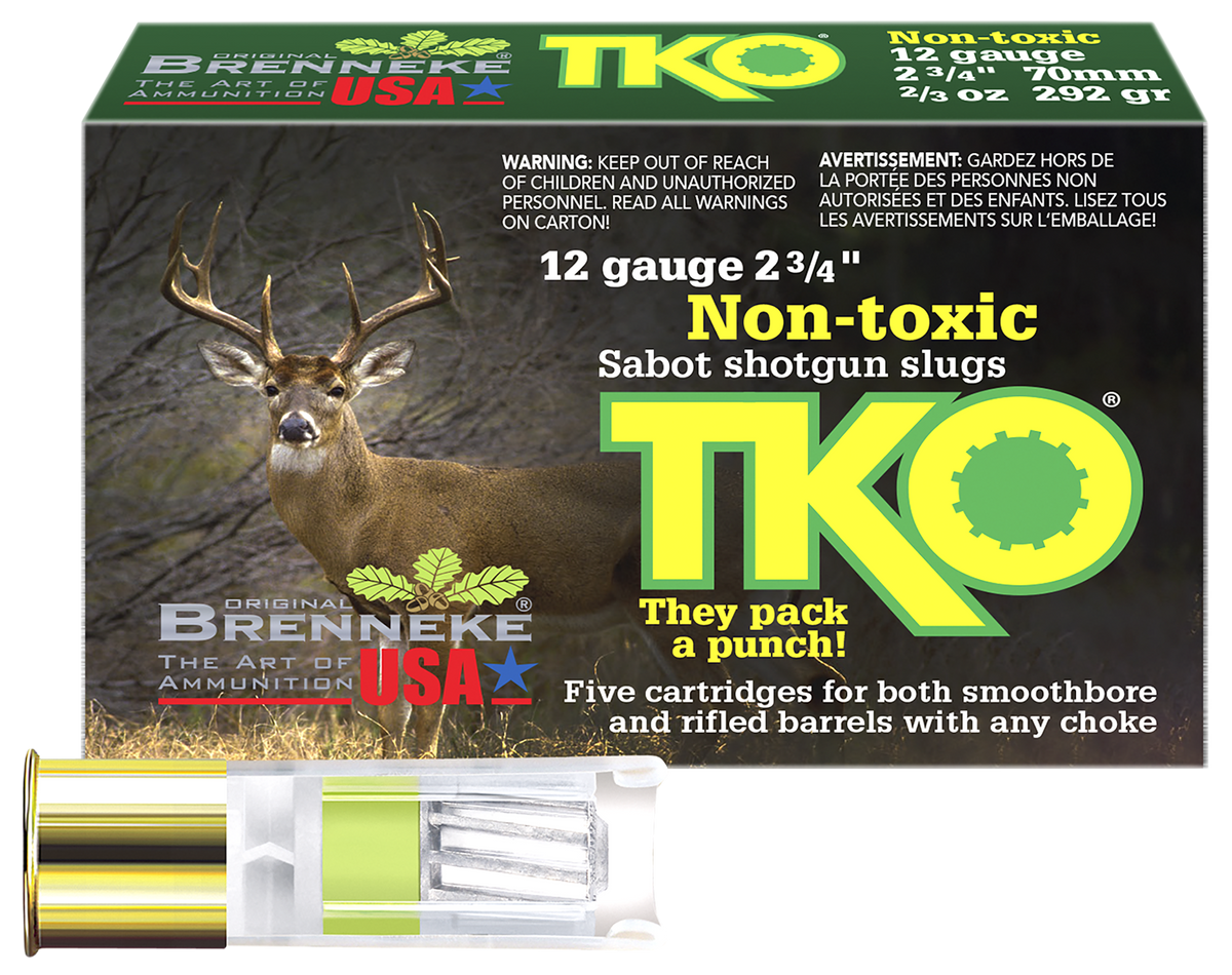 Brenneke TKO 12 Gauge 2.75" 2/3 oz Lead-Free Slug 5 Rd - Box or Case
