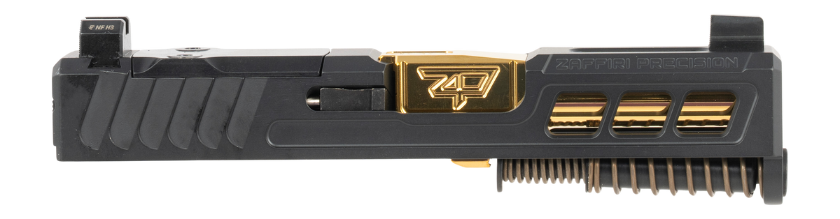 Zaffiri Precision ZPS.3 Slide - Fits Glock 43 9mm Luger - Optics-Ready RMSc - Ported Threaded Barrel Gold TiN Armor Black