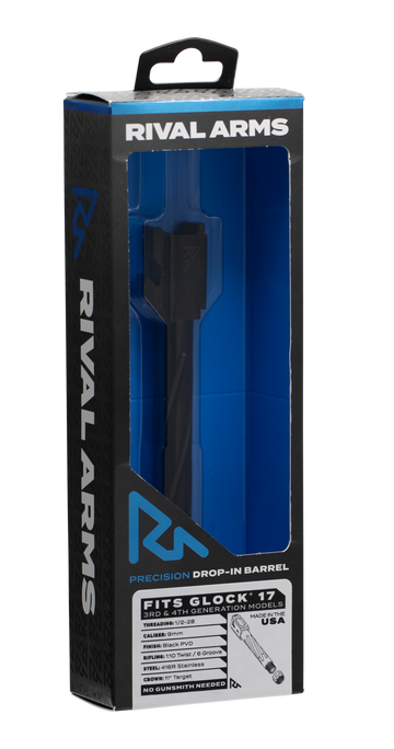 Rival Arms Precision 9mm Luger 4.49" Fluted Threaded Drop-In Barrel 416R Stainless Steel Black PVD - Glock 17 Gen3/4