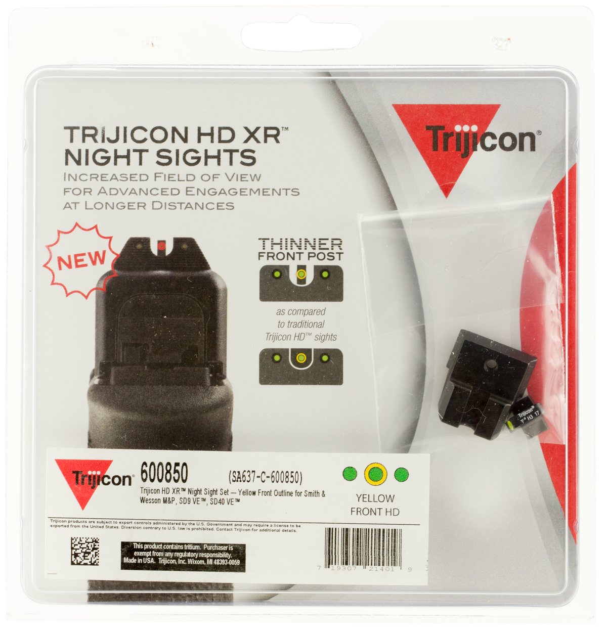 Trijicon 600850 HD XR Night Sights Green Tritium Yellow Outline Front - S&W M&P/M2.0/SD9 VE/SD40 VE