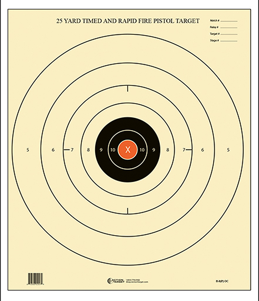 Action Target B-8 NRA Time & Rapid Fire Bullseye Paper Target 25 yds 21" x 24" Black/White 100/Box