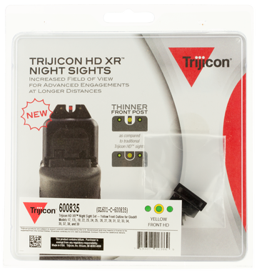 Trijicon HD XR Night Sights Green Tritium Yellow Outline Front / Black Outline Rear - Fits Glock 17/17L/19/22 Standard Frame