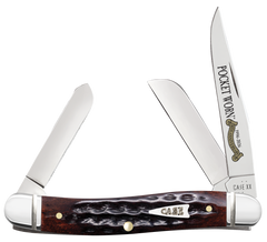 Case Medium Stockman 3-Blade 3.63" Folding Knife - Clip Point/Sheepsfoot/Spey Plain Tru-Sharp SS - Mahogany Corn Cob Jigged Bone