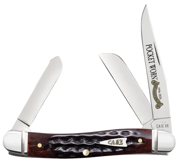 Case Medium Stockman 3-Blade 3.63" Folding Knife - Clip Point/Sheepsfoot/Spey Plain Tru-Sharp SS - Mahogany Corn Cob Jigged Bone