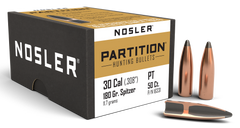 Nosler Partition 30 Cal .308 180gr Spitzer Reloading Bullets - 50/Box