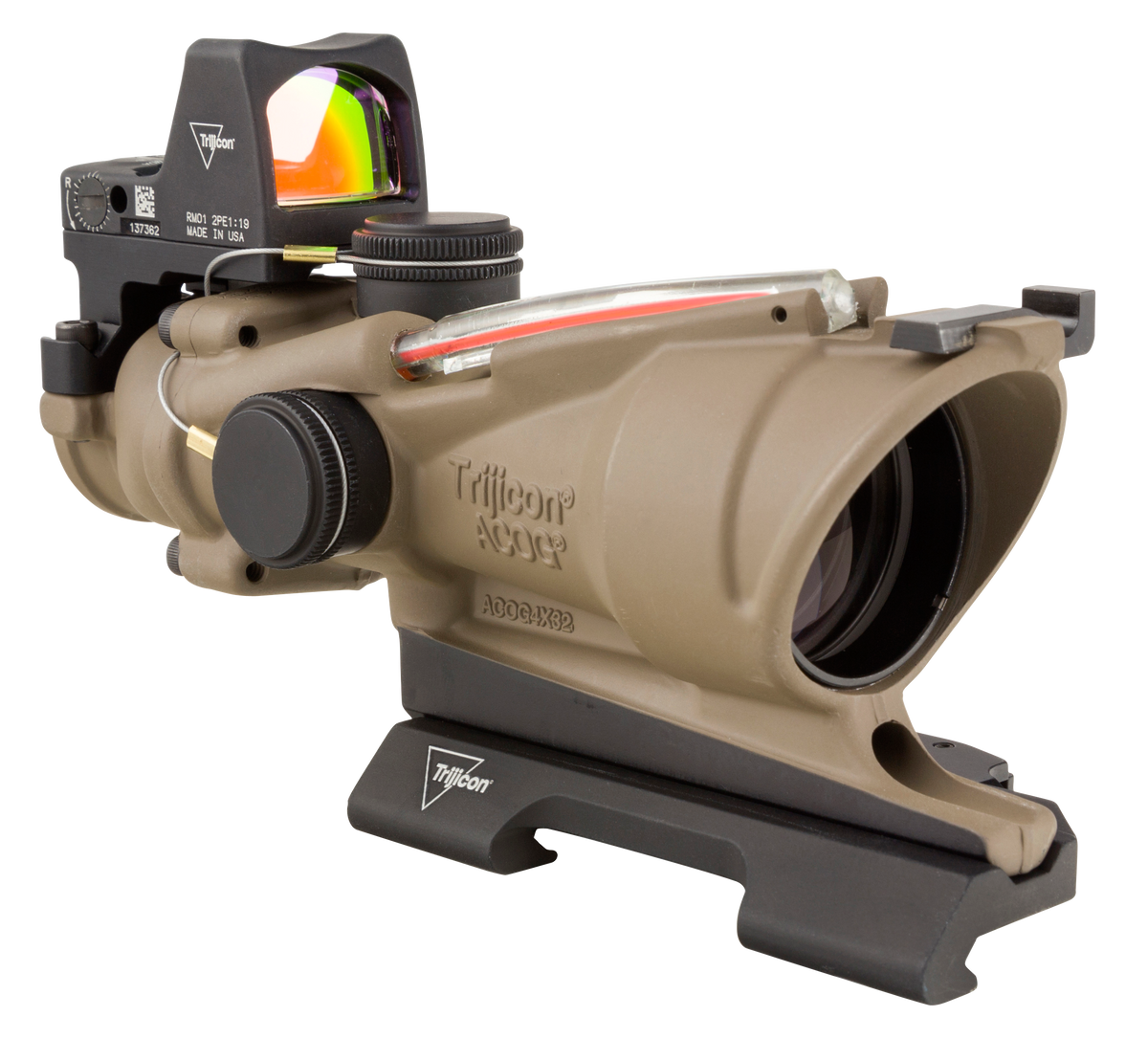 Trijicon 100553 ACOG ECOS 4x32mm Illuminated Red Crosshair .223 BDC Combo - Flat Dark Earth