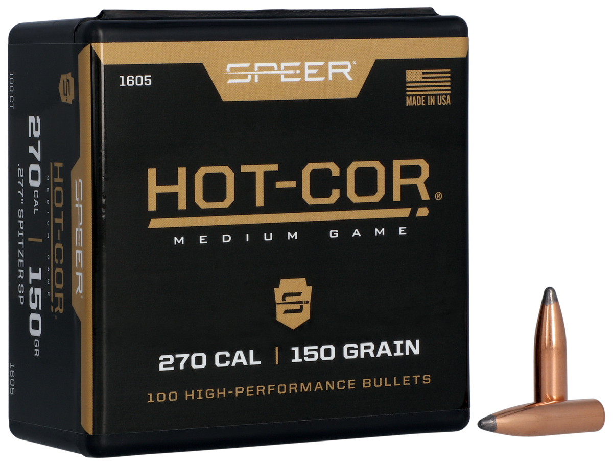 Speer Ammo 1605 Hot-Cor 270 Cal 150gr Spitzer Soft Point Rifle Reloading Bullets - 100/Box