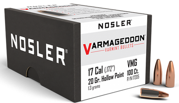 Nosler Varmageddon 17 Cal .172 20gr Flat Base Hollow Point Reloading Bullets - 100/Box