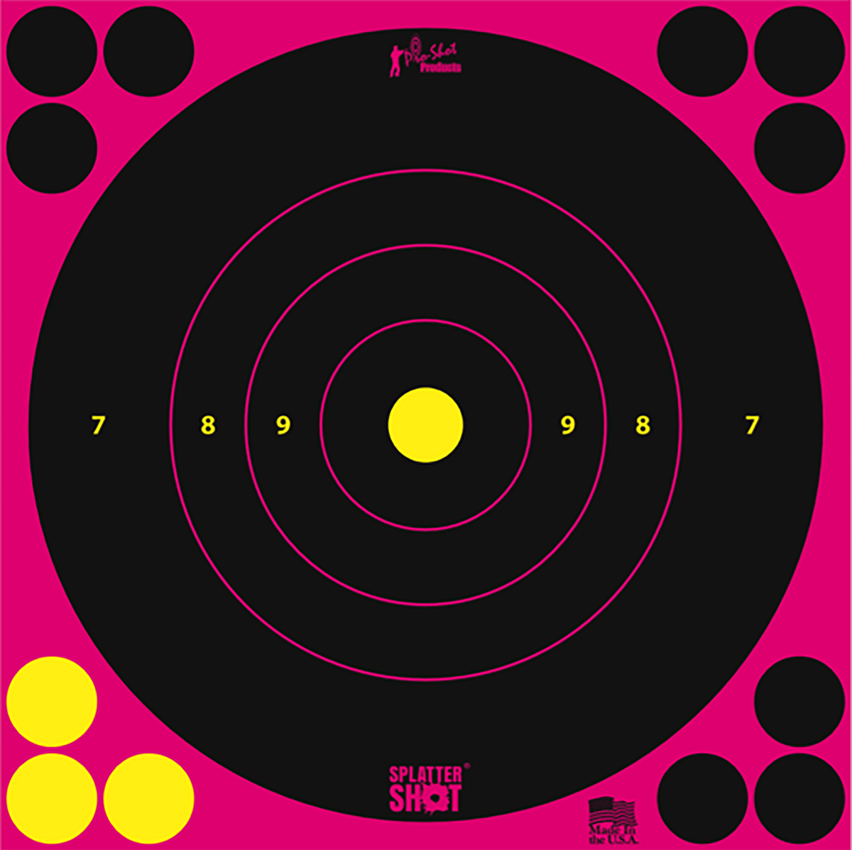 Pro-Shot SplatterShot 8" Bullseye Self-Adhesive Paper Target Black/Pink 6 Pack