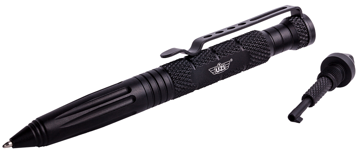 Uzi Accessories Tactical Pen 6" Black Aluminum Glass Breaker/Cuff Key