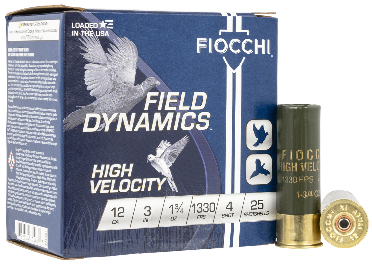 Fiocchi Field Dynamics High Velocity 12 Gauge 3" 1 3/4 oz #4 Lead Shot Shells - Box or Case