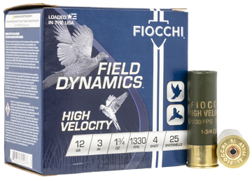 Fiocchi Field Dynamics High Velocity 12 Gauge 3" 1 3/4 oz #4 Lead Shot Shells - Box or Case