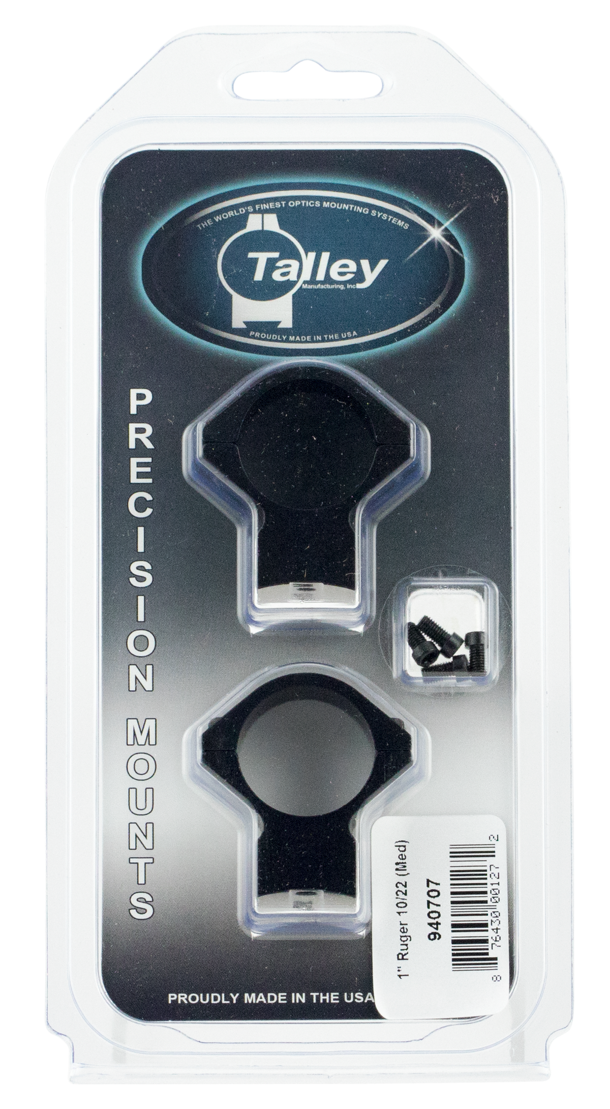 Talley 940707 Scope Mount/Ring Combo 1" Medium Rings Black Anodized - Ruger 10/22