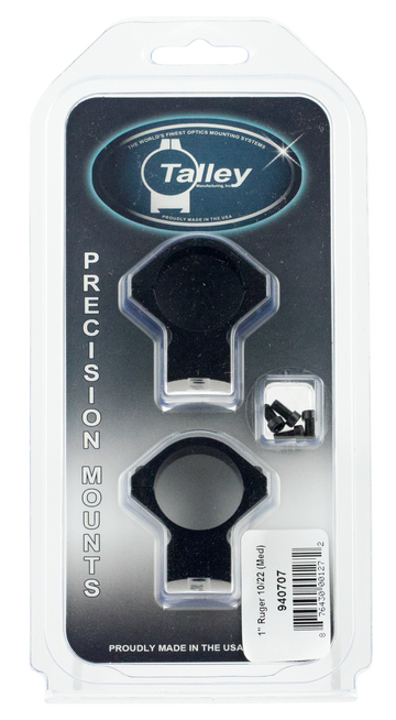 Talley 940707 Scope Mount/Ring Combo 1" Medium Rings Black Anodized - Ruger 10/22